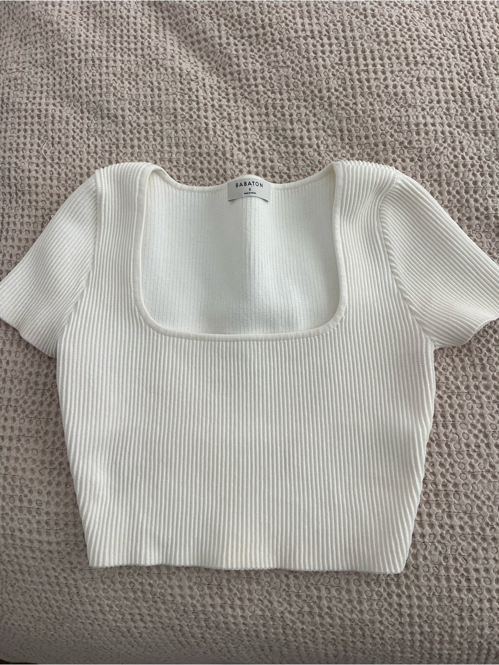 Babaton White Ribbed Square-Neck Top